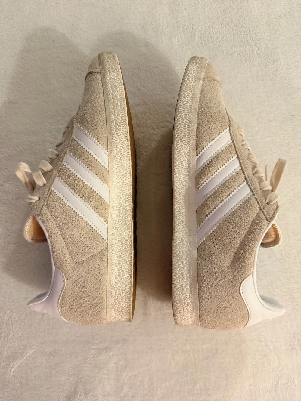 adidas Men’s Beige Suede Sneakers with White Stripes